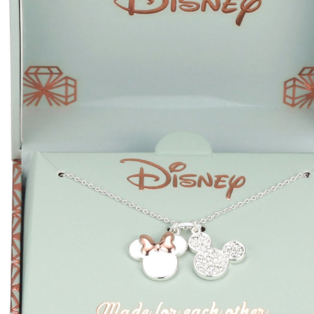 Disney Mickey and Minnie Silver " Made for each Other" Necklace